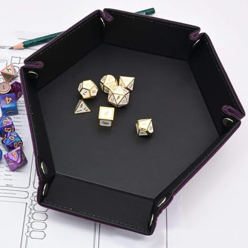 YARNOW 1 Pack Hexagon Dice Tray - PU Leather Hexagonal Display Plate for Jewelry, Keys, Coins, Makeup - Decorative Purple Board for Tabletop Game Accessories