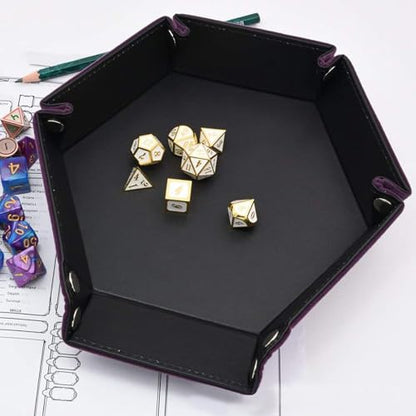 YARNOW 1 Pack Hexagon Dice Tray - PU Leather Hexagonal Display Plate for Jewelry, Keys, Coins, Makeup - Decorative Purple Board for Tabletop Game Accessories