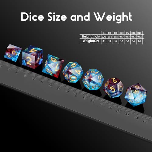 Gitter Liquid Resin Sharp Dungeons and Dragons Dice,DNDND 7PCS DND Dice with Gift Case for Tabletop Game (Liquid Blue and Red) - color: Liquid Blue and Red