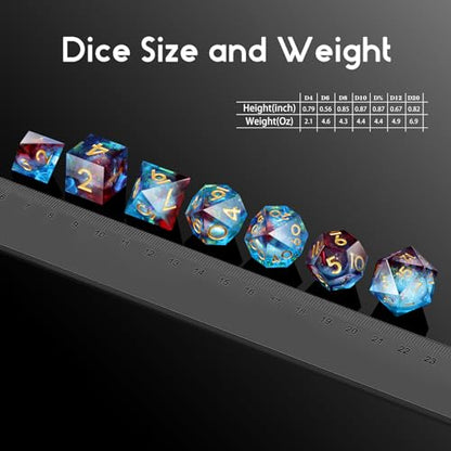 Gitter Liquid Resin Sharp Dungeons and Dragons Dice,DNDND 7PCS DND Dice with Gift Case for Tabletop Game (Liquid Blue and Red) - color: Liquid Blue and Red