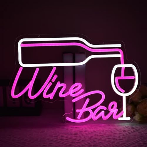 Wine Bar Neon Sign for Wall Decor,Dimmable LED Wine Beer Neon Light for Home Bar Pub Restaurant Kitchen Man Cave Wedding Party,5V USB Powered Night Light Gift for Wine Lovers - color: Pink and white,1B-CRNB-QFIU