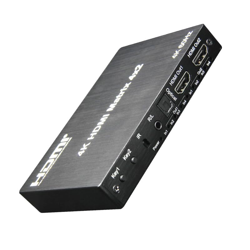 4K@60Hz HDMI eARC Splitter Switcher 4x2 Bidirectional - 1x4 eARC Audio Splitter/Switcher, HDCP2.2 HDR10, 4-Port HDMI Switch for Soundbar/Amplifier/Blu-ray, Fiber/Coaxial Output