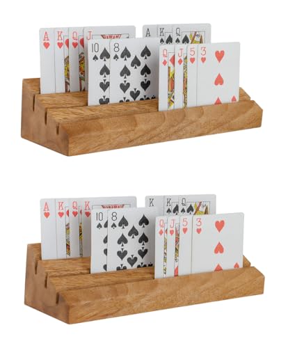 Wooden Playing Card Holder for Table Games, Card Storage and Display Card Holders for Playing Cards Stand Set of 2, for Adults Seniors Kids, 3 Slots