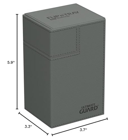 Ultimate Guard Flip'n'Tray 80+, Deck Case for 80 Double-Sleeved TCG Cards + Dice Tray, Grey, Independent Magnetic Closure & Microfiber Inner Lining - color: Grey, size: 80+