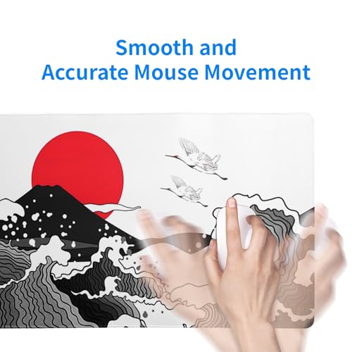 Japanese Red and Black Wave Gaming Mouse Pad Extended Large Mouse Mat Desk Pad Sea Texture Non-Slip Rubber Base Wave Mousepad Stitched Edges Keyboard Desk Pad for Office Home Game 31.5x11.8 Inch - color: Japanese Red and Black Wave