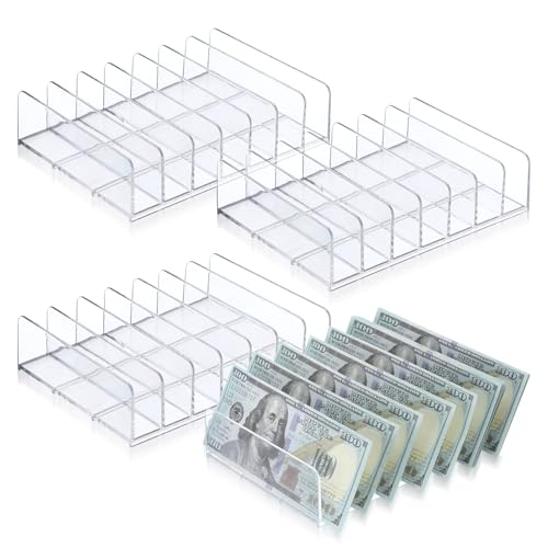 4 Pcs Acrylic Cash Tray for Stuffing Mail Sorter Organizer Desk Organizer | for Sorting Mail Clear Envelope-Organizer for Desk Cash Envelope Bill Business Card(7 Slot)