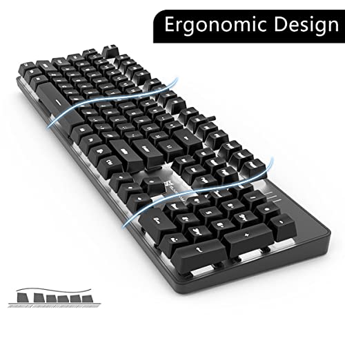 Merdia Brown Switch Black Full Size Mechanical Gaming Keyboard | 104 Keys US Layout Ice Blue Backlit Wired PC Gaming Keyboards | Hot Swappable LED Backlit Wired Mechanical Computer Keyboards - color: Brown Switch Black