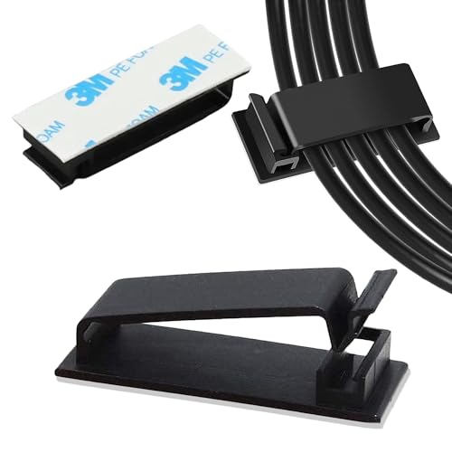 100 PCS Self Adhesive Cable Clips, Wire Organizer, Cable Management, Cord Organizer for Desk, Wall, PC, Car, Home, Office, USB, Ethernet, Power Cords, Black (Medium) - size: Medium