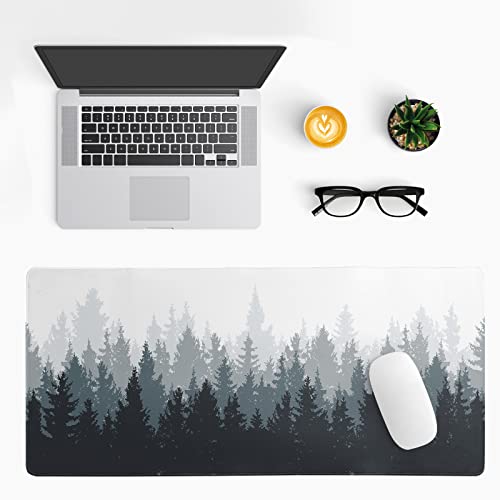 Desk Mat,Large Mouse Pad 31.5x11.8 Inch XL Extended Gaming Mouse Pad Mat with Non-Slip Base Stitched Edges Mousepad for Computer,Office,Keyboard and Laptop - Fog Misty Forest - color: Fog Misty Forest