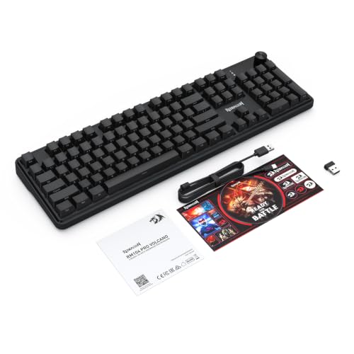 Redragon K526 PRO RGB Wireless Membrane Gaming Keyboard, 104 Keys Mechanical-Feel Keyboard w/LED Info Display, Media/Backlit Knob Control, Linear Switch & Software Supported (Side Printed Font) - color: Black (Side Printed)