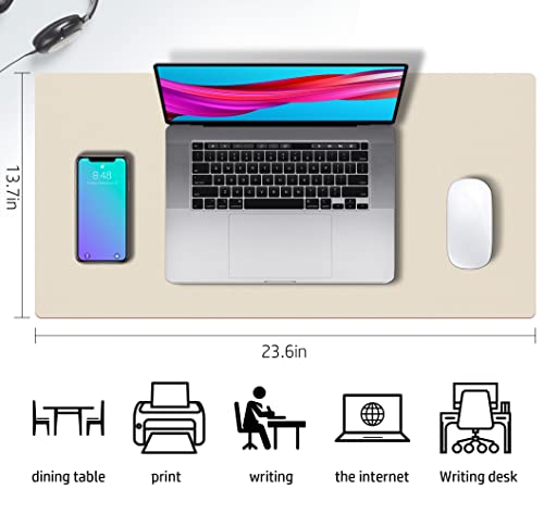 Aothia Double-Sided PU Leather Desk Pad - Non-Slip Large Mouse Pad & Desk Mat for Office, Home - Waterproof, Easy to Clean, Durable Dual-Sided Surface (23.6"x13.7", Beige) - color: Beige, size: 23.6" x 13.7"