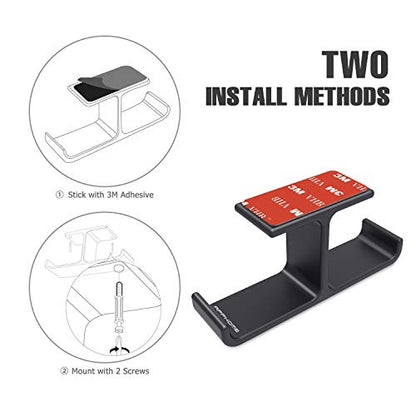 Dual Headphone Hanger Stand for Under Desk, Aluminum Adhesive Headset Hook Mount with Screw Option, Space-Saving PC Gaming Accessories for All Headphones, Black