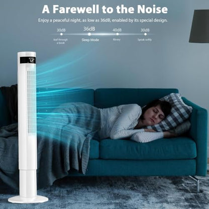 Antarctic Star 41inch Portable Tower Fan Electric Oscillating Fan Quiet Remote Control Bladeless Floor Fan 3 Wind Mode 12H Timer Bedroom Office White | Electric Oscillating, Quiet Remote Control Bladeless 3 Wind Mode 12H Timer for Bedroom Office - color: