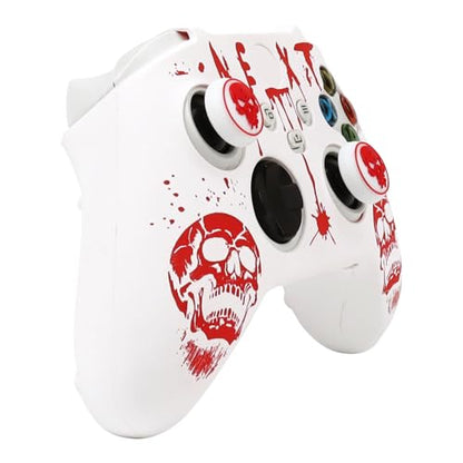 Skull Controller Skin Compatible with Xbox Series X Wireless Controller, RALAN Protector Case， Customised Thumb Grips Cap - color: Skull white red