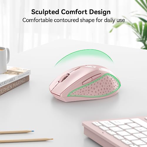TECKNET 2.4G Wireless Mouse, 4800 DPI Ergonomic Computer Mouse, USB, Pink | Mouse for Laptop with USB Receiver, 6 Adjustable DPI, Quiet Click, 30-Month Battery, 6 Button, Portable for PC Chromebook Mac - color: Pink