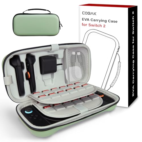CoBak Large Capacity Carrying Case for Nintendo Switch 2 ( 2025 ) , Ultra Slim Premium EVA Travel Pouch with 24 Game Cartridges, Adapter and Joy-Con Storage, Accessories Storage Bag, Matcha - color: Matcha