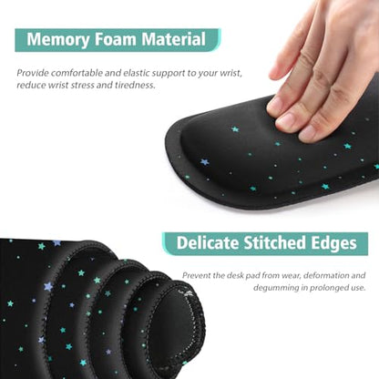 Desk Mat for Keyboard and Mouse,4in1 XXL Mousepad + Keyboard Wrist Rest+Mouse Wrist Rest+Coaster Set with Ergonomic Desk Pad for Home Office(Black Bluestar) - color: Black Bluestar