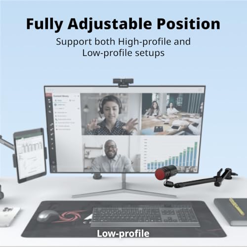 AVerMedia Mic Arm with Desk Clamp, Fully Adjustable Boom Arm, 1/4” to 5/8” Adapter, Heavy Duty Mic Stand for Studio, Podcast, Gaming, including both High & Low Profile Mic Arm setups- FLEXI go BA311L