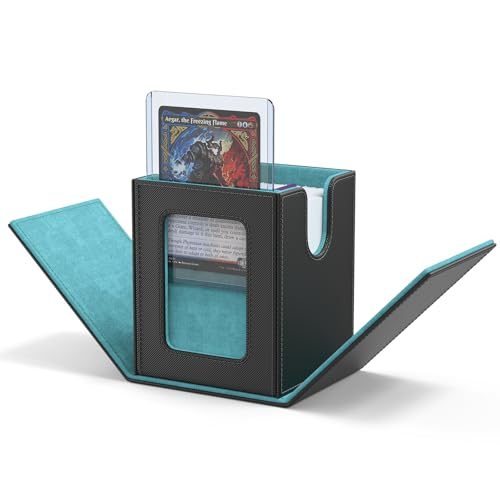 ZLCA MTG Deck Box with Commander Window Display, Commander Deck Box Holds 100 Double-Sleeved Cards Suitable for Magic the Gathering/TCG/CCG/PTCG/EDH/Sport Cards (Grey&Blue) - color: A1-Grey& Blue, size: B-Vertical-Commander