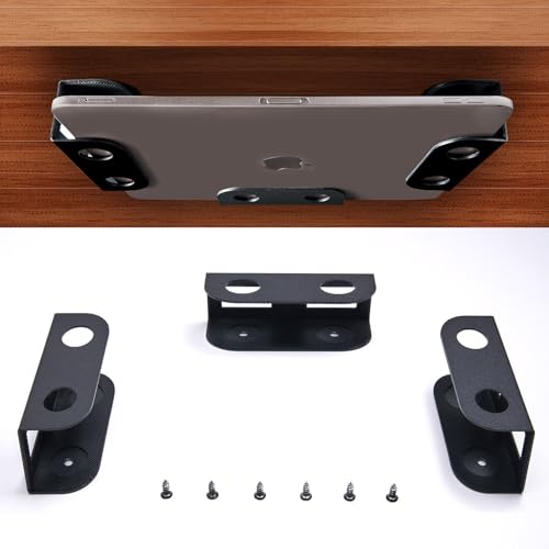 BYMECOST Under Desk Laptop Mount, Metal Under Desk Storage Holder, Black | for Devices Up to 1.37" Thick, MacBook, Mini, Keyboard, Router, with Anti-Scratch Silicone - color: Black, size: 1.37" without hook