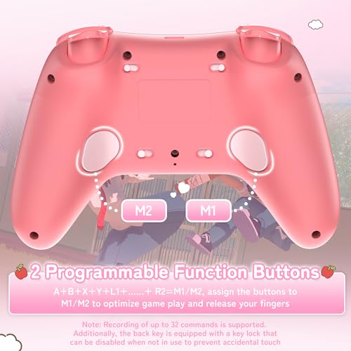 Kuitmor Hello Kitty Switch Pro Controller, Cute Hall Effect Wireless Gamepad No Drift for Switch 2/Switch/OLED/Lite, PC/Steam, Android, iOS, Bluetooth + Wired, Turbo, Back Buttons,6-Aixs Gyro, Wake-up, RGB (Pink, Without 2.4g Receiver) - color: Pink
