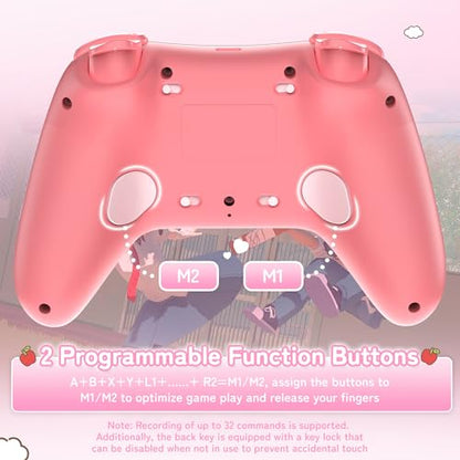 Kuitmor Hello Kitty Switch Pro Controller, Cute Hall Effect Wireless Gamepad No Drift for Switch 2/Switch/OLED/Lite, PC/Steam, Android, iOS, Bluetooth + Wired, Turbo, Back Buttons,6-Aixs Gyro, Wake-up, RGB (Pink, Without 2.4g Receiver) - color: Pink