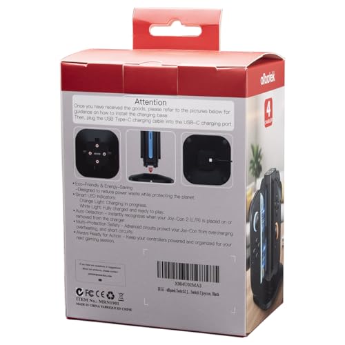 afbptek Switch 2 Joy Con Charging Station, LED Indicator, 4 Joycon Controller Charger Dock, USB Powered for Nintendo Switch 2 Joy-Con L/R Controller (Black) - color: Black