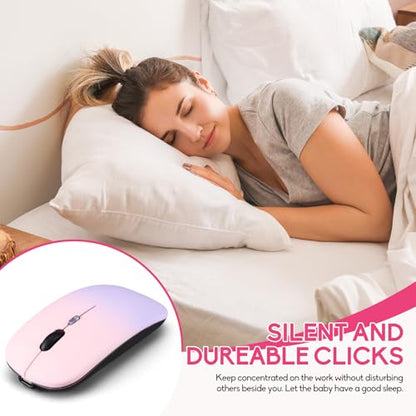 Wireless Bluetooth Mouse,LED Dual Mode Rechargeable Silent Slim Laptop Mouse,Portable(BT5.2+USB Receiver) Dual Mode Computer Mice,for Laptop,Desktop Computer,ipad Tablet,Phone,TV (Pinkish purple) - color: Gradient Pinkish purple