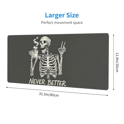 Gaming Mouse Pad, Large Skull Skeleton Mousepad Laptop, Extended Mouse Mat, Long XL Waterproof Keyboard Pads, Big Non-Slip Mousepads for Game Office Home, 31.5 x 11.8 in - color: Skull Skeleton