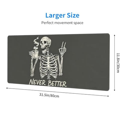 Gaming Mouse Pad, Large Skull Skeleton Mousepad Laptop, Extended Mouse Mat, Long XL Waterproof Keyboard Pads, Big Non-Slip Mousepads for Game Office Home, 31.5 x 11.8 in - color: Skull Skeleton