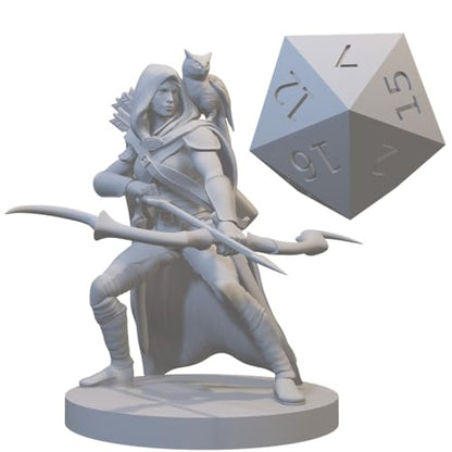 Ranger Miniatures for DND Pathfinder RPG Unpainted Resin 28mm-32mm 3D Printed (Human Female Ranger 5 with Owl) - style: Human Female Ranger 5 with Owl