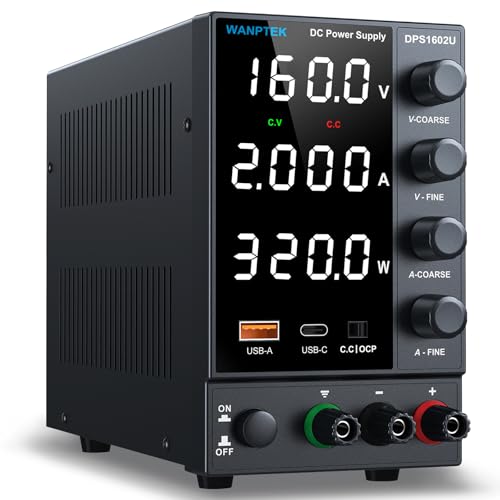 DC Power Supply 0-160V 0-2A, Bench Power Supply with Encoder Knob, Adjustable Regulated Power Supply with 5V 3.6A USB & Type-C Quick-Charge, Variable Power Supply with Overcurrent Protection - color: Black, size: 0-160V 0-2A