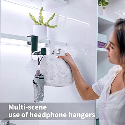 KIWIFOTOS Headphone Stand Holder Under Desk, PC Gaming Headset Hook Hanger Mount with 360 Adjustable Rotating Arm Clamp & Built in Cable Clip - White | Fits 0.4-1.6" desks, 2.4" headbands. 360° arm swivels. Built-in cable clip. Soft silicone pad. White. L