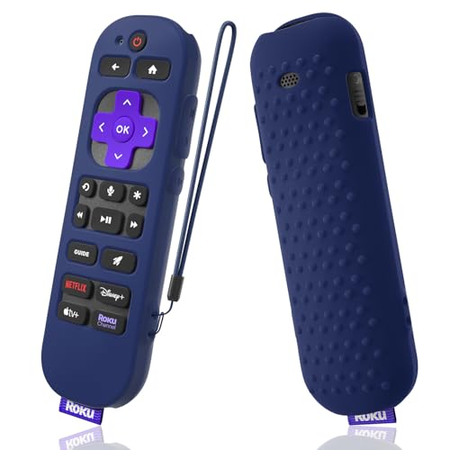 Silicone Cover for Roku Voice Remote Pro 2nd Ed. Roku Remote Control RCB1R Protective Silicone Case Sleeve Shockproof Skin for Roku Remote with Lanyard (Dark Blue) - color: dark blue