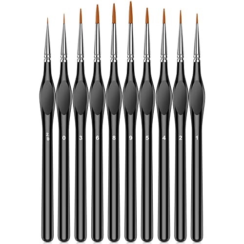 10Pcs Micro Paint Brushes Set with Triangular Handles - For Acrylic, Watercolor, Crafts, Models - color: Black, size: 10