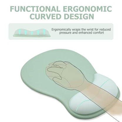 Ergonomic Mouse Pad with Wrist Rest and Keyboard Wrist Rest, Green | Wrist Rest for Computer Keyboard with Non-Slip PU Base, Pain Relief, Gel Mousepad with Wrist Support for Office & Gaming - color: Green