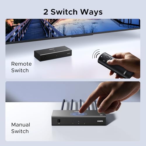 UGREEN HDMI Switch 3 in 1 Out, 4K@60Hz, with Remote, HDR10+, 3D, Dolby | CEC, HDCP2.2, HDMI Splitter, Compatible with Switch 2, PS5/4, Laptop Xbox Roku TV Fire Stick Blu-Ray Player Monitor Projector
