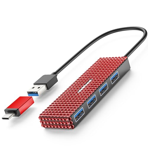 USB Splitter for Laptop, Laptop USB Port Expander, USB Hub Adapter Red | Laptop USB Port Expander, USB Hub Adapter for PC, MacBook Pro, Mac Air, Surface, Flash Drive, SSD, Gaming - size: Red A+C to 4 USB