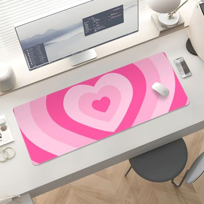 Mousepad Desk Mat Gaming Large Keyboard Cute Office Desktop Computer Laptop Hearts XXL Long Giant Big Kawaii Aesthetic Girly Pretty Design Women Girl Gamer Oversized Wide 30x12'' Mousepad - color: Pink Heart