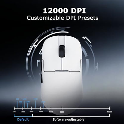 AJ159P MC Wireless Gaming Mouse, 12000 DPI, Tri-Mode 2.4G/Bluetooth/Wired, Magnetic RGB Charging Dock, 56g Ultra-Light, Programmable 6 Buttons - Perfect for Gaming, Work & Travel (White) - color: White