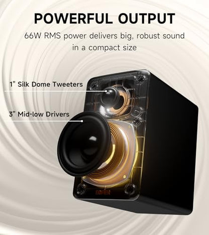 Edifier M60 Multimedia Speaker Bluetooth 5.3, 66W RMS, Hi-Res Audio & Hi-Res Wireless Audio, LDAC,3" Mid Bass & 1" Tweeter, USB-C & Aux Inputs, Compact Desktop Speaker – Black - color: Black