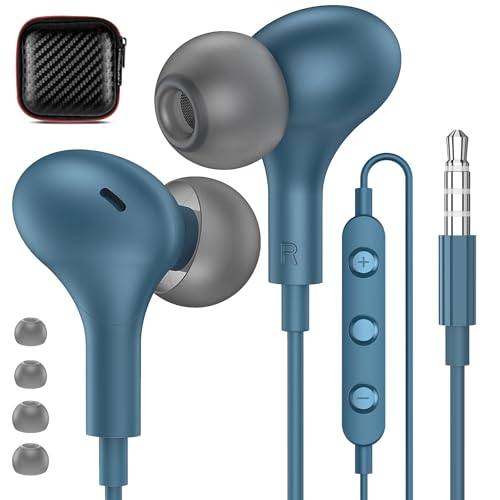 APETOO Wired Earbuds in-Ear Headphones 3.5mm Jack for Laptop/School Blue | Noise Isolation Small Earphones, Corded Plug-in Ear Buds Mic Volume Control for iPhone/Samsung/Android/PC/Gaming Console/Kids - color: Blue