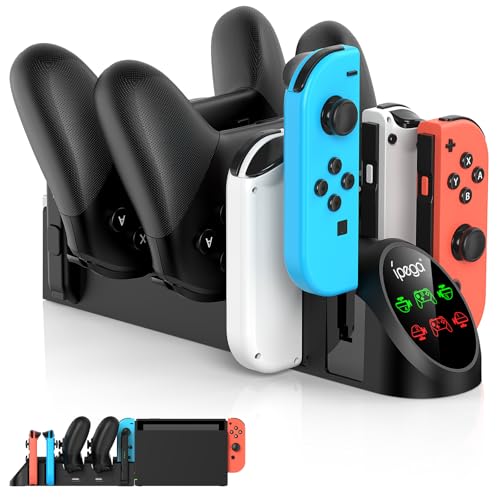 FASTSNAIL Switch Controller Charger for Nintendo Switch/OLED for JoyCons | 9-in-1 Fast Charging Dock Station Stand for Switch Pro Controllers & Joypad Accessories, 2 USB 2.0 Ports, 2 Wrist Strap Slots - color: Black, size: 6.2/7.0 inch