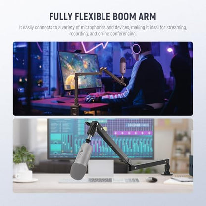NEEWER Low Profile Mic Arm Desk Stand Mount with Damping, 360° Swivel Articulating Boom Arms with Heighten Pole & Cable Management Channels for Microphone Podcast Gaming Streaming Zoom Calls, MST002 - style: MST002