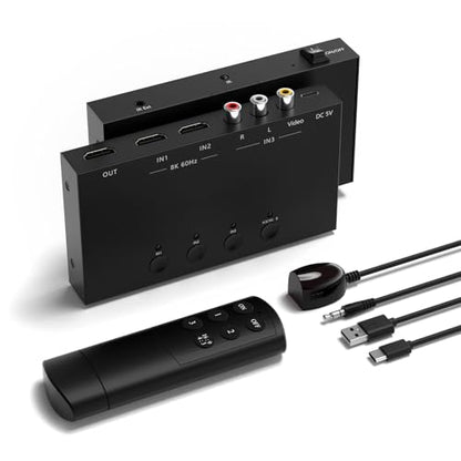 8K 60Hz 3x1 RCA/HDMI Switcher，2 Way HDMI 2.0 Adapter + 1 RCA to HDMI Converter，4:3/16:9 Screen Ratio Switch Support 3D for PS1/2/3/4/5, N64, SNES, Switch, DVD, Roku, Fire Stick - color: 3in to 1 Out RCA/HDMI Converter