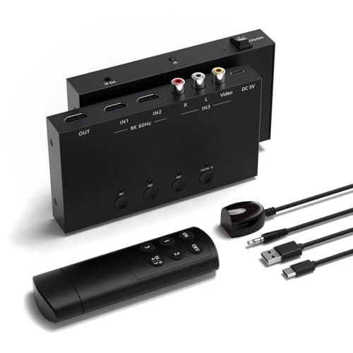 8K 60Hz 3x1 RCA/HDMI Switcher，2 Way HDMI 2.0 Adapter + 1 RCA to HDMI Converter，4:3/16:9 Screen Ratio Switch Support 3D for PS1/2/3/4/5, N64, SNES, Switch, DVD, Roku, Fire Stick - color: 3in to 1 Out RCA/HDMI Converter