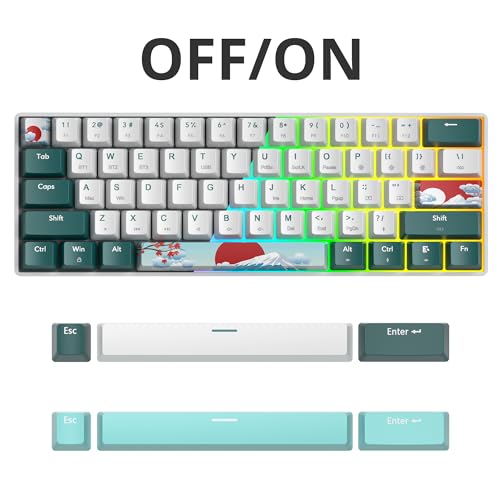 surmen Wireless Keyboard 60% Gaming Keyboard 60 Percent, Hot Swappable RGB Mini Bluetooth BT5.0/USB-C Mechanical Keyboard with Software for Windows Mac Laptop (Gateron Red, Green 61) - color: Green 61-Red Switch