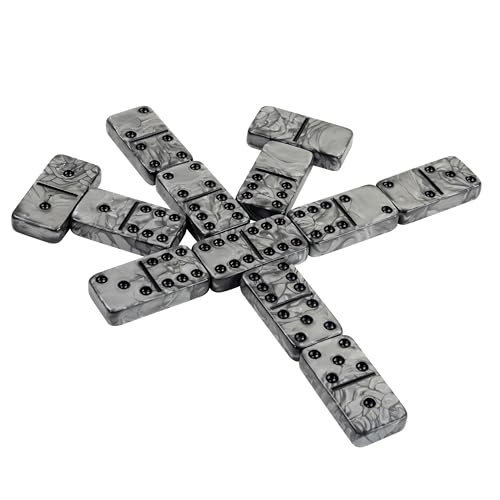 Dominos Set for Adluts - Double 6 Jumbo Domino Set - 28 Thick Marbleized Black and Gray Tiles - Dominoes Set for Adults and Kids, Classic Board Game for Family Nights & Travel (Black & Grey Case) - color: Gray
