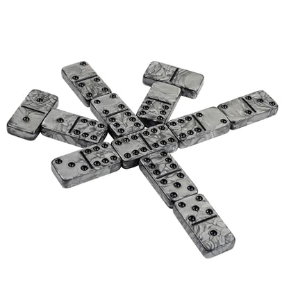Dominos Set for Adluts - Double 6 Jumbo Domino Set - 28 Thick Marbleized Black and Gray Tiles - Dominoes Set for Adults and Kids, Classic Board Game for Family Nights & Travel (Black & Grey Case) - color: Gray