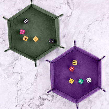 SIQUK 2 Pieces Dice Tray PU Leather Dice Trays Portable Folding Hexagon Dice Roller Tray for Dice Games Like RPG, DND and Other Table Games (Dark Green, Violet) - color: Dark Green, Violet
